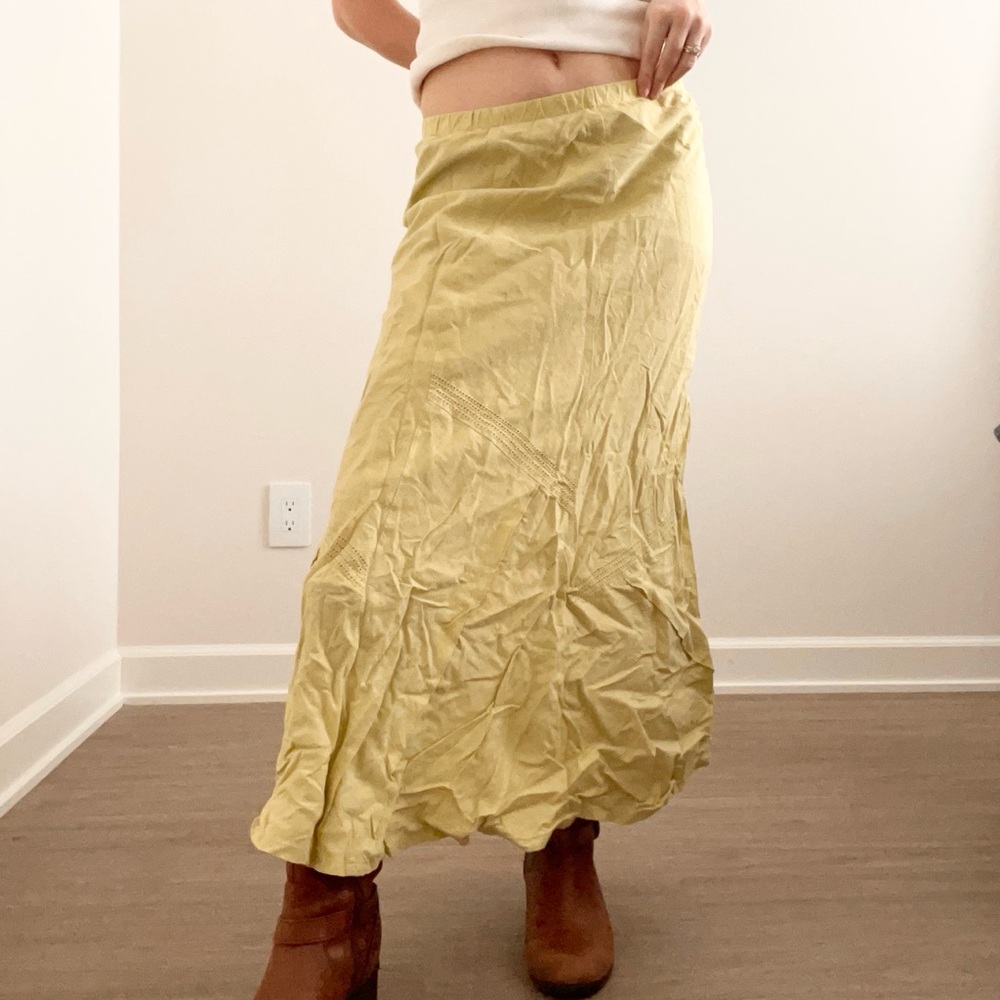 Vintage Green Linen Blend Midi Skirt